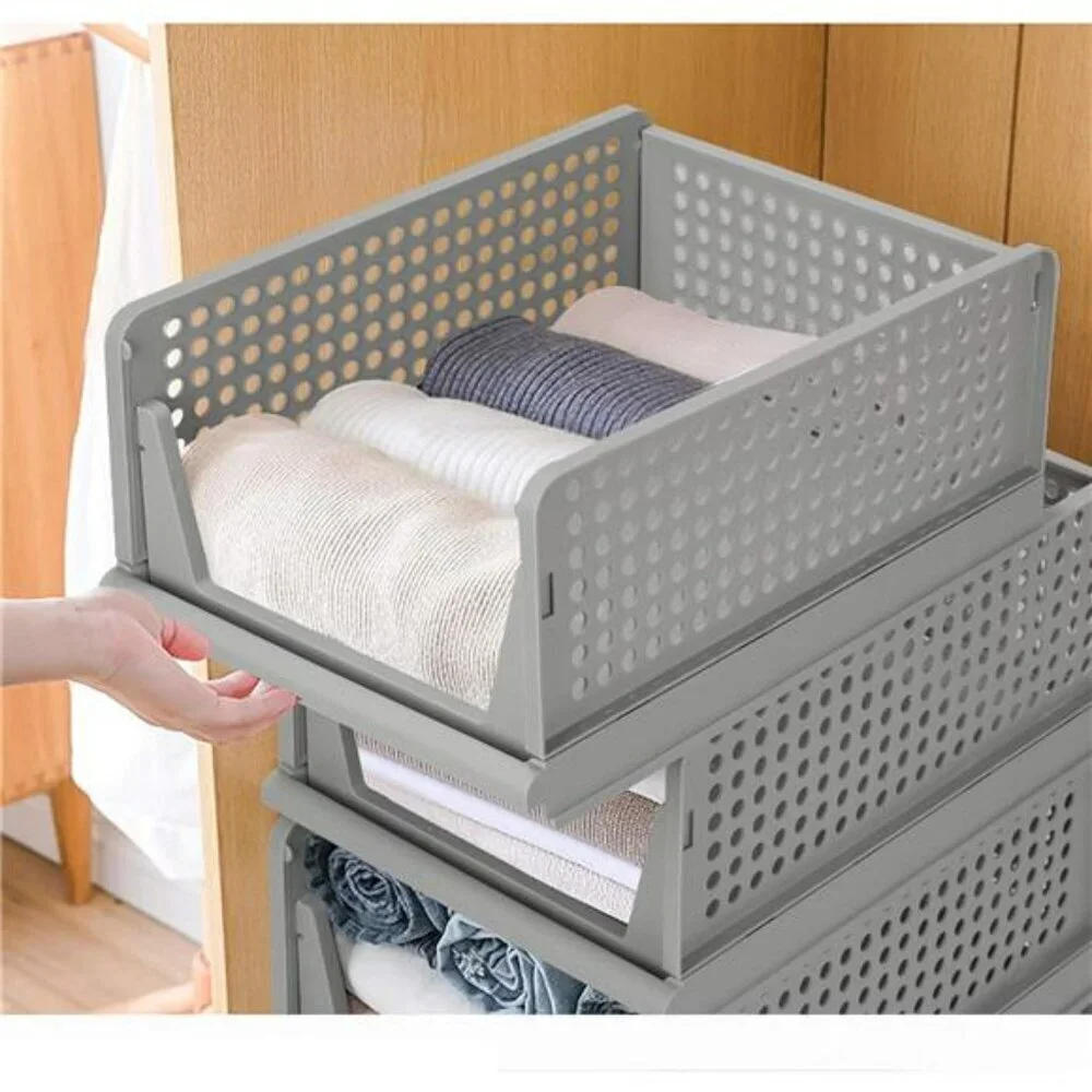 Stackable Folding Plastic Drawer Organizers Closet Storage Bins 4 Pack